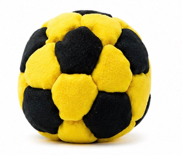 Yellow and black 32 panel hackysack